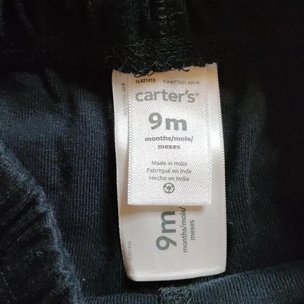 Carters Joggers 9 Months Cotton Sprong Nuetral Black Leggings Unisex